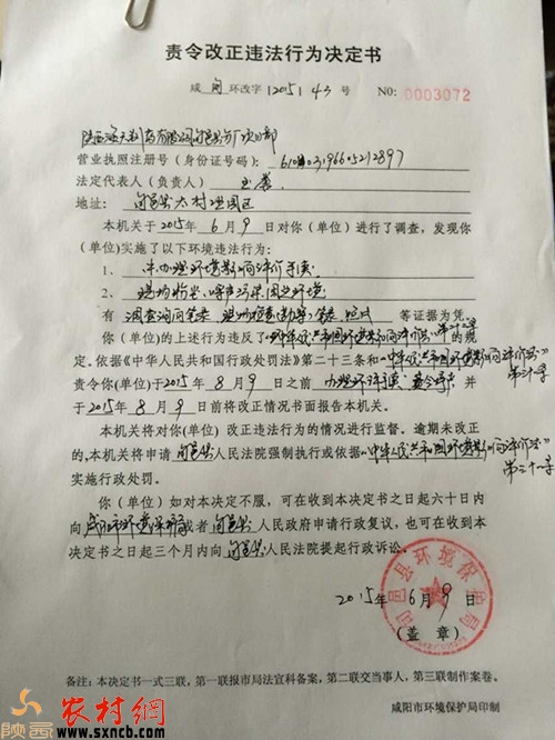 張隊長提供的責令改正違法行為決定書